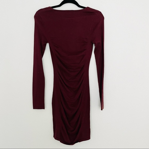 NWOT Express SOLID RUCHED SWEATER DRESS IN Merlot - Picture 3 of 5